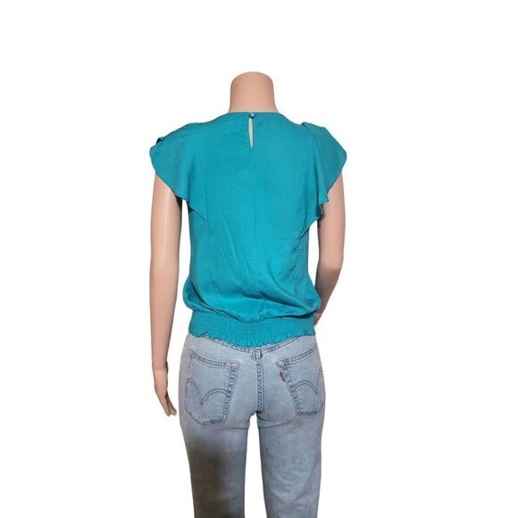Col story  crew neck teal short tulip sleeve with elastic hem top size M - Picture 2 of 9
